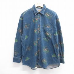 L★古着 セントジョンズベイ 長袖 ヘビー フランネル シャツ メンズ シカ 鳥 コットン 紺 ネイビー 25apr03 中古 トップス