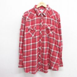XL★古着 ラングラー Wrangler 長袖 ウエスタン フランネル シャツ メンズ 大きいサイズ コットン 赤他 レッド チェック 25apr03 中古 トップス
