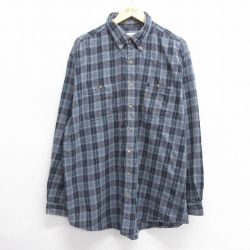 XL★古着 カーハート Carhartt 長袖 フランネル シャツ メンズ 大きいサイズ コットン ボタンダウン 紺他 ネイビー チェック 25apr11 中古 トップス