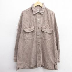 XL★古着 長袖 フランネル シャツ メンズ 大きいサイズ ロング丈 コットン ベージュ他 カーキ チェック 25apr11 中古 トップス