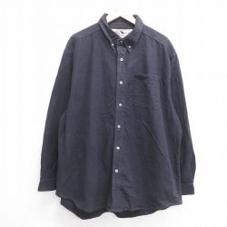 XL★古着 長袖 フランネル シャツ メンズ 00年代 00s 大きいサイズ ロング丈 コットン ボタンダウン 紺 ネイビー 25apr11 中古 トップス