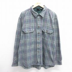 XL★古着 長袖 フランネル シャツ メンズ 大きいサイズ コットン 緑系他 グリーン チェック 25apr11 中古 トップス