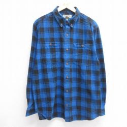 XL★古着 長袖 フランネル シャツ メンズ 大きいサイズ コットン ボタンダウン 青他 ブルー チェック 25apr11 中古 トップス