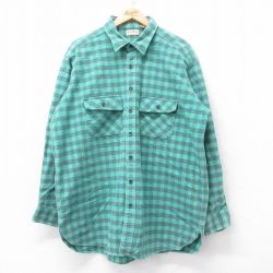 XL★古着 エルエルビーン LLBEAN 長袖 ヘビー フランネル シャツ メンズ 80年代 80s シャモアクロス 大きいサイズ ロング丈 コットン USA製 緑他 グリーン チェック 25aug28 中古 トップス