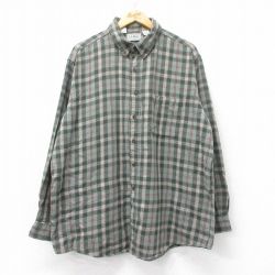 XL★古着 エルエルビーン LLBEAN 長袖 フランネル シャツ メンズ 90年代 90s 大きいサイズ コットン ボタンダウン USA製 濃緑他 グリーン チェック 25aug28 中古 トップス