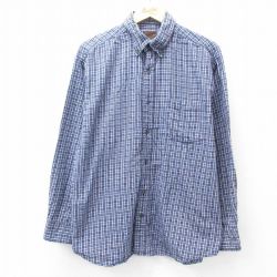 L★古着 セントジョンズベイ 長袖 フランネル シャツ メンズ コットン ボタンダウン 青他 ブルー チェック 25sep04 中古 トップス
