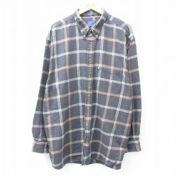 XL★古着 ペンドルトン PENDLETON 長袖 フランネル シャツ メンズ 大きいサイズ ロング丈 コットン ボタンダウン 茶他 ブラウン チェック 25sep04 中古 トップス