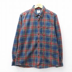 L★古着 エルエルビーン LLBEAN 長袖 フランネル シャツ メンズ 00年代 00s コットン ボタンダウン 紺他 ネイビー チェック 25sep04 中古 トップス