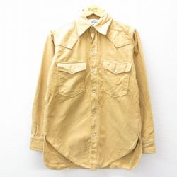 M★古着 ウールリッチ WOOLRICH 長袖 ウエスタン フランネル シャツ メンズ 80年代 80s コットン 黄 イエロー 25sep04 中古 トップス