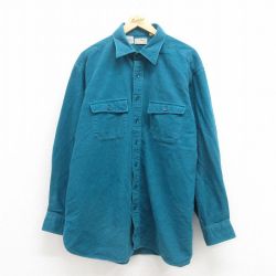XL★古着 エルエルビーン LLBEAN 長袖 ヘビー フランネル シャツ メンズ 80年代 80s 大きいサイズ ロング丈 コットン USA製 青緑 【spe】 25sep04 中古 トップス