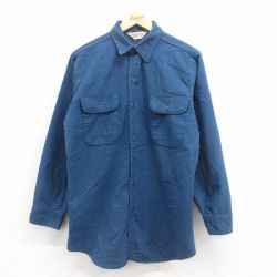 M★古着 長袖 フランネル シャツ メンズ 80年代 80s コットン USA製 紺 ネイビー 25sep04 中古 トップス