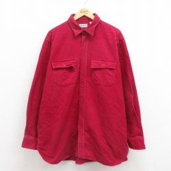 XL★古着 エルエルビーン LLBEAN 長袖 ヘビー フランネル シャツ メンズ 90年代 90s 大きいサイズ ロング丈 コットン USA製 エンジ 25sep04 中古 トップス