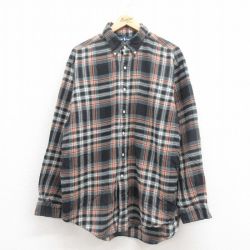 XL★古着 ラルフローレン Ralph Lauren 長袖 ブランド フランネル シャツ メンズ 90年代 90s ワンポイントロゴ BLAKE ロング丈 コットン ボタンダウン 黒他 ブラック チェック 25sep04 中古 トップス