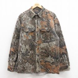 XL★古着 長袖 ヘビー フランネル シャツ メンズ 90年代 90s リアルツリー 大きいサイズ コットン USA製 濃ベージュ他 カーキ 迷彩 25sep05 中古 トップス