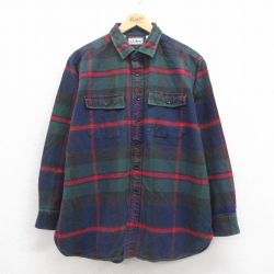 XL★古着 エルエルビーン LLBEAN 長袖 ヘビー フランネル シャツ メンズ 90年代 90s コットン 紺 ネイビー チェック 25sep05 中古 トップス