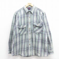 XL★古着 ダコタ 長袖 ヘビー フランネル シャツ メンズ 90年代 90s 濃緑他 グリーン チェック 25sep05 中古 トップス