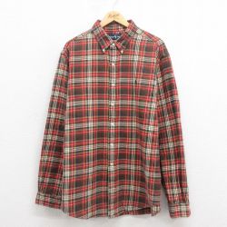XL★古着 ラルフローレン Ralph Lauren 長袖 ブランド フランネル シャツ メンズ 90年代 90s ワンポイントロゴ コットン ボタンダウン 赤他 レッド チェック 25sep05 中古 トップス