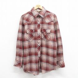 L★古着 シアーズ 長袖 ウエスタン フランネル シャツ メンズ 80年代 80s コットン 茶他 ブラウン チェック 25sep05 中古 トップス