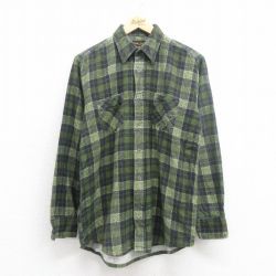 L★古着 長袖 フランネル シャツ メンズ 80年代 80s コットン 緑他 グリーン チェック 25sep05 中古 トップス