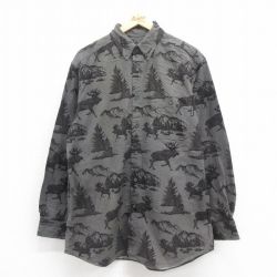 XL★古着 ウールリッチ WOOLRICH 長袖 フランネル シャツ メンズ シカ ボタンダウン 濃グレー他 25sep05 中古 トップス