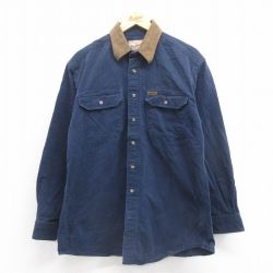 L★古着 ウールリッチ WOOLRICH 長袖 ヘビー フランネル シャツ メンズ 00年代 00s コットン 紺 ネイビー 25sep06 中古 トップス