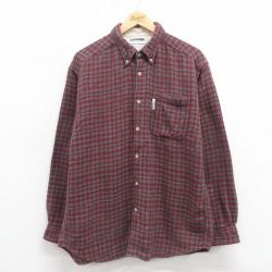 XL★古着 コロンビア COLUMBIA 長袖 フランネル シャツ メンズ 00年代 00s コットン ボタンダウン 赤他 レッド チェック 25sep06 中古 トップス