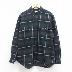 XL★古着 エディーバウアー 長袖 フランネル シャツ メンズ 00年代 00s コットン ボタンダウン 緑他 グリーン チェック 【spe】 25sep06 中古 トップス