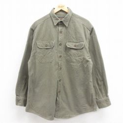 XL★古着 ウールリッチ WOOLRICH 長袖 ヘビー フランネル シャツ メンズ 濃緑 グリーン 25sep06 中古 トップス