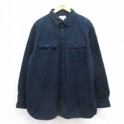 XL★古着 エルエルビーン LLBEAN 長袖 ヘビー フランネル シャツ メンズ 00年代 00s 大きいサイズ ロング丈 コットン 紺 ネイビー 25sep06 中古 トップス