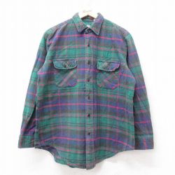 XL★古着 長袖 ヘビー フランネル シャツ メンズ 00年代 00s コットン 緑他 グリーン チェック 25sep09 中古 トップス