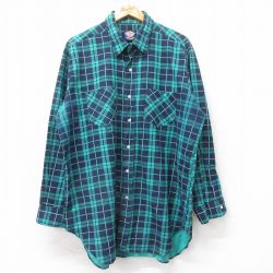 XL★古着 ディッキーズ Dickies 長袖 フランネル シャツ メンズ ロング丈 コットン 緑他 グリーン チェック 25sep09 中古 トップス