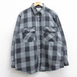 XL★古着 セントジョンズベイ 長袖 フランネル シャツ メンズ 90年代 90s 大きいサイズ グレー他 バッファロー チェック 25sep16 中古 トップス
