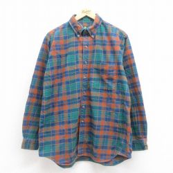 XL★古着 長袖 フランネル シャツ メンズ 90年代 90s コットン ボタンダウン 緑他 グリーン チェック 25sep20 中古 トップス