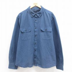 XL★古着 ノーティカ NAUTICA 長袖 ブランド フランネル シャツ メンズ ワンポイントロゴ 大きいサイズ コットン ボタンダウン 薄紺 ネイビー 25sep20 中古 トップス