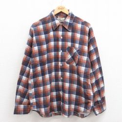 L★古着 長袖 フランネル シャツ メンズ 80年代 80s USA製 オレンジ他 チェック 25sep20 中古 トップス