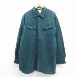 【20%OFF】XL★古着 エルエルビーン LLBEAN 長袖 ヘビー フランネル シャツ メンズ 00年代 00s 大きいサイズ ロング丈 コットン 緑 グリーン 25sep20 中古 トップス