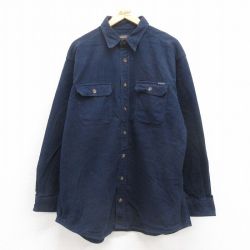 XL★古着 ウールリッチ WOOLRICH 長袖 ヘビー フランネル シャツ メンズ 大きいサイズ コットン 紺 ネイビー 25sep22 中古 トップス