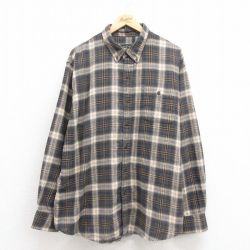 XL★古着 G.H.BASS 長袖 フランネル シャツ メンズ 大きいサイズ ボタンダウン 茶他 ブラウン チェック 25sep22 中古 トップス
