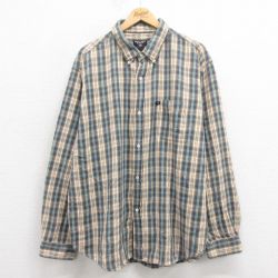 XL★古着 ラルフローレン Ralph Lauren 長袖 ブランド フランネル シャツ メンズ 大きいサイズ ボタンダウン 緑他 グリーン チェック 25sep22 中古 トップス