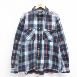 XL★古着 アメリカンイーグル American Eagle 長袖 ヘビー フランネル シャツ メンズ 大きいサイズ コットン 紺他 ネイビー チェック 【spe】 25sep22 中古 トップス