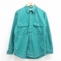 L★古着 セントジョンズベイ 長袖 ヘビー フランネル シャツ メンズ 90年代 90s コットン USA製 緑 グリーン 25sep22 中古 トップス