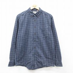 L★古着 エルエルビーン LLBEAN 長袖 フランネル シャツ メンズ 00年代 00s コットン ボタンダウン 紺他 ネイビー チェック 25sep24 中古 トップス