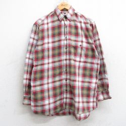 XL★古着 ランズエンド 長袖 フランネル シャツ メンズ 00年代 00s コットン ボタンダウン 赤他 レッド チェック 25sep25 中古 トップス