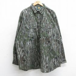XL★古着 カベラス 長袖 ハンティング フランネル シャツ メンズ 90年代 90s リアルツリー 大きいサイズ ロング丈 コットン USA製 濃緑他 グリーン 迷彩 【spe】 25sep25 中古 トップス
