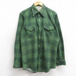 M★古着 HABAND 長袖 フランネル シャツ メンズ 80年代 80s 緑他 グリーン チェック 25sep26 中古 トップス