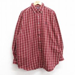 XL★古着 ラルフローレン Ralph Lauren 長袖 ブランド ヘビー フランネル シャツ メンズ 90年代 90s ワンポイントロゴ BLAKE 大きいサイズ ロング丈 コットン ボタンダウン 赤他 レッド チェック 【spe】 25sep26 中古 トップス
