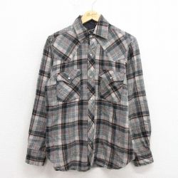 S★古着 長袖 ウエスタン ウール シャツ メンズ 80年代 80s グレー チェック 25sep30 中古 トップス
