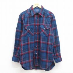 L★古着 ペンドルトン PENDLETON 長袖 ウエスタン ウール シャツ メンズ 00年代 00s USA製 薄紺 ネイビー オンブレ チェック 【spe】 25sep30 中古 トップス