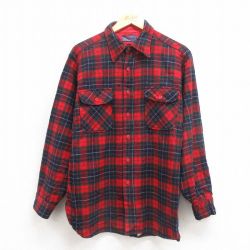 L★古着 ペンドルトン PENDLETON 長袖 ウール シャツ メンズ 80年代 80s USA製 赤 レッド タータン チェック 25sep30 中古 トップス