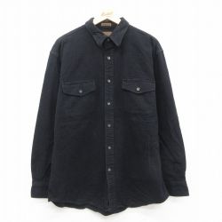 XL★古着 セントジョンズベイ 長袖 ヘビー フランネル シャツ メンズ シャモアクロス コットン 黒 ブラック 25oct01 中古 トップス